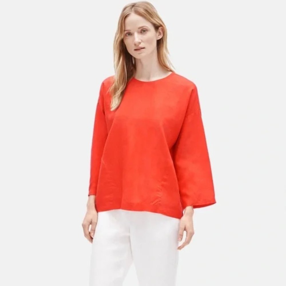 Eileen Fisher ~ Organic Linen Geranium Jewel Neck Box-Top in Small